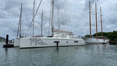 ADDICTION Outremer 5X charter galley and kitchen